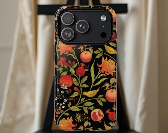 Dark Botanical Fruit Phone Case: Vintage Victorian Style, Tough Dual Layer