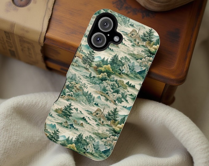 Vintage Toile MagSafe iPhone Tough Case, Chinoiserie Toile,  Gift Her,  Whimsical Spring Cover, magnetic 13 14 15 16 Pro Max