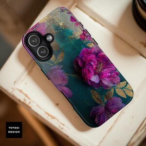 Floral Fine Art Phone Case: Turquoise, Purple, Pink - Tough Case image 8