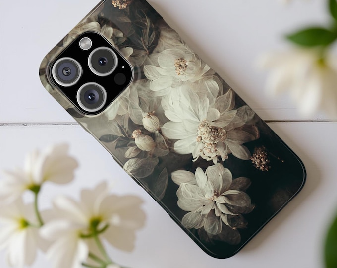 Goth Floral iPhone Case, Slim Cover, Dark Academia Flowers, Women, 16 15 14 13 12 11, Chic Elegant, Moody, Black Rose, Vintage Victorian,