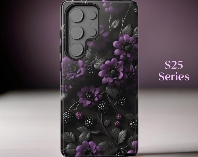Black berry purple dark floral gothic Samsung Galaxy tough cases S25 S24 S23 S22 S21 S20 plus ultra glossy matte