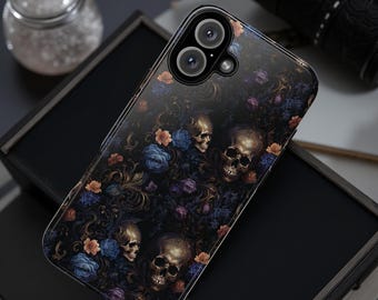 Gothic Dark Skulls Roses| iPhone 16 15 14 13 Pro Max Plus Samsung Galaxy Tough Case S25 S24 S23 S22 S21  Plus Ultra| Glossy Matte
