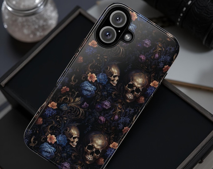 Gothic Dark Skulls Roses| iPhone 16 15 14 13 Pro Max Plus Samsung Galaxy Tough Case S25 S24 S23 S22 S21  Plus Ultra| Glossy Matte