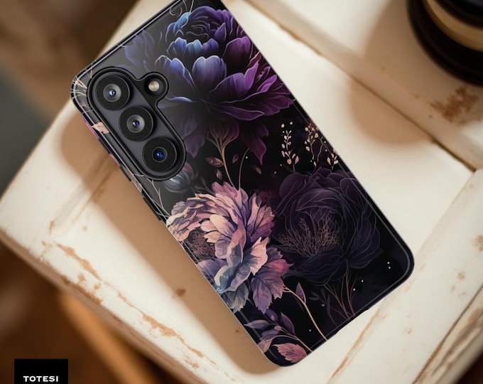 Purple Dark Floral Tough Phone Case: Gothic Academia Style Samsung 26 25 Plus Ultra