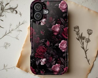Dark Berry Roses iPhone MagSafe Case: Gothic Floral Tough Case