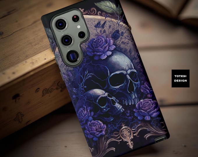 Halloween Phone Case Horror Gothic Skull Purple Roses, tough phone cases