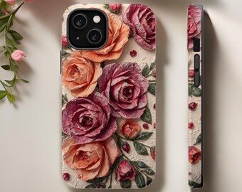 Roses MagSafe iPhone Tough Case Flowers Boho Art iPhone tough phone cases 16 15 14 13 12  Plus Pro Max Mini Glossy matte  Gift for birthday