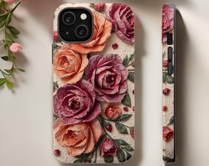 Roses MagSafe iPhone Tough Case Flowers Boho Art iPhone tough phone cases 16 15 14 13 12  Plus Pro Max Mini Glossy matte  Gift for birthday