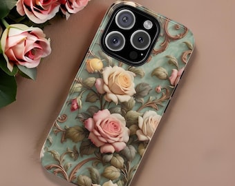 Phone Case French Floral Botanical IPhone tough case 16 15 14 13 12 11 Pro Max Plus Mini, Samsung Galaxy S24 S23 S22 Plus, Glossy or Matte