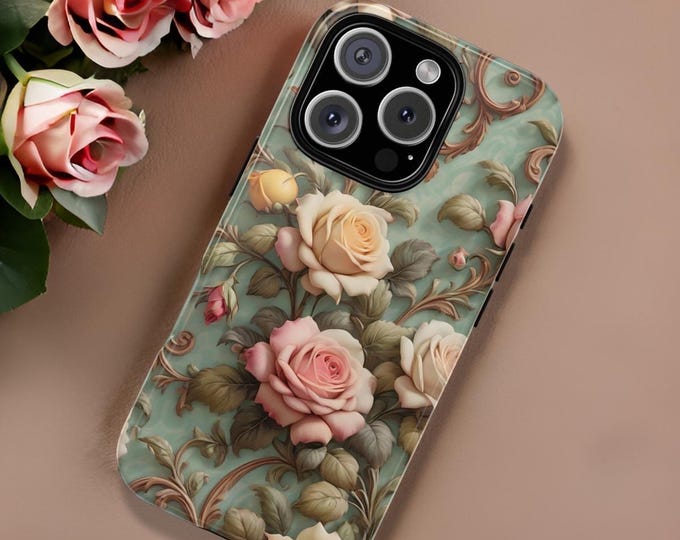 Phone Case French Floral Botanical IPhone tough case 16 15 14 13 12 11 Pro Max Plus Mini, Samsung Galaxy S24 S23 S22 Plus, Glossy or Matte
