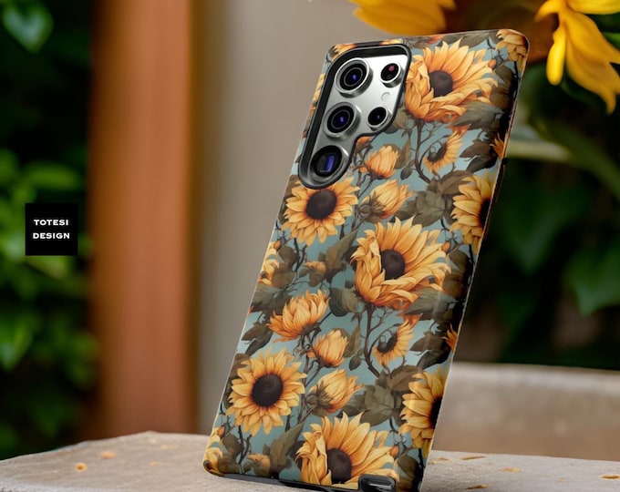 Sunflowers vintage floral tough phone cases |Samsung S24 S23 S22, Plus Ultra| iPhone 16 15 14 13 12 Pro Max Plus  |Glossy Matte
