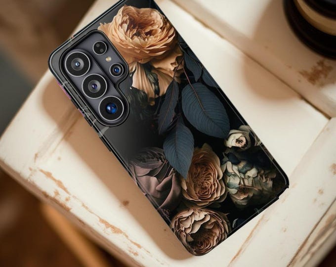 Dark Floral Phone Case: Victorian Gothic Style, Dual Layer Tough Case Samsung S26 S25 Plus Ultra iPhone 17 16