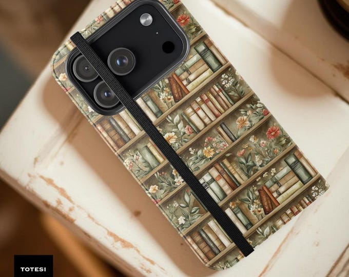 Floral Book Phone Case Wallet: Bookworm Faux Leather Folio