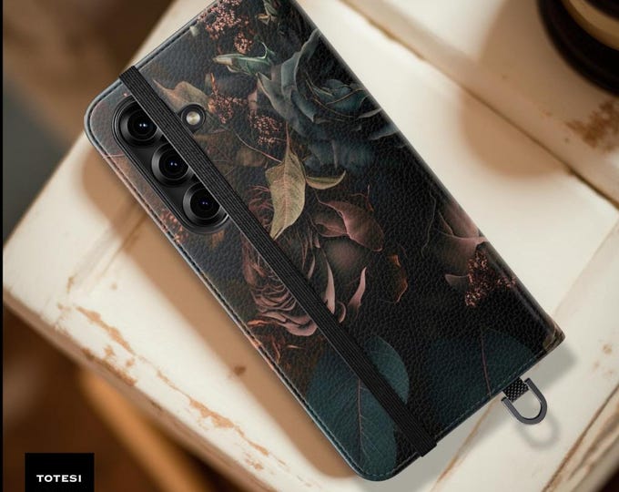 Dark Academia Floral Phone Cover Wallet Case, Gothic Stand Cardholder Folio