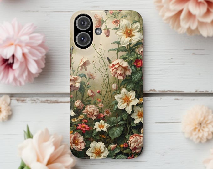 Botanical Floral iPhone Slim Cases, Women's Phone Cover, Vintage Flower Garden Design, Pro Max Plus, Stylish Protective Case, Gift for Her
