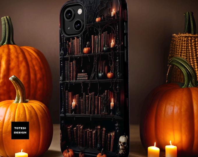 Halloween MagSafe iPhone 17 case Bookshelf Spooky Halloween bookish cute aesthetic tough phone case 13 14 15 16 Pro Max Plus| Goth gifts