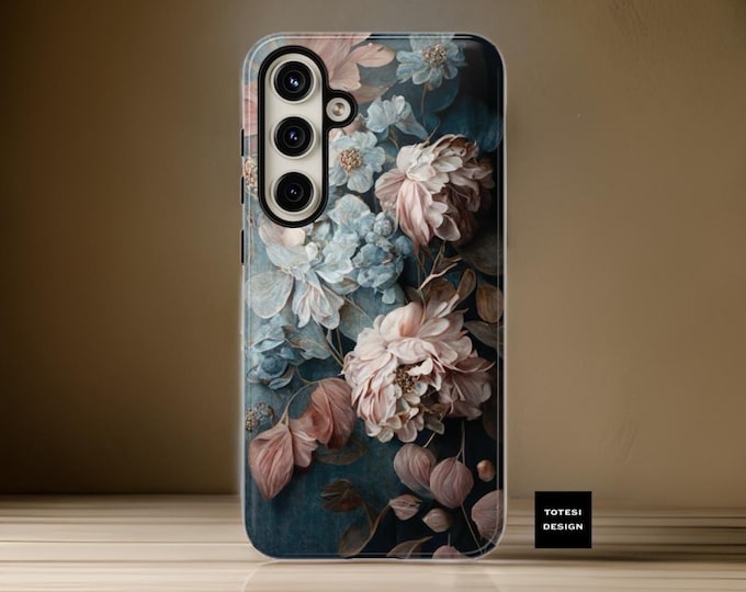 Soft moody gray pretty floral iPhone Samsung Google Tough Cases, 16 15 14 13 12 S24 S23 S22 gift for mom