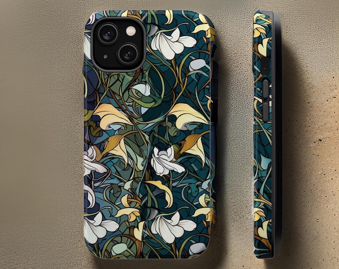 iPhone Case, Green Botanical Floral  Nature Art Nouveau Green MagSafe Magnetic Tough Cover, Birthday Gift, Tough Case Protective Phone Cover