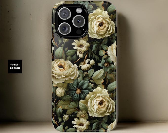 Botanical Dark Floral  Nature Samsung Galaxy Tough Case S24 S23 S22 S21 Plus Ultra| iPhone 16 15 14 13 12 11 , Glossy Matte