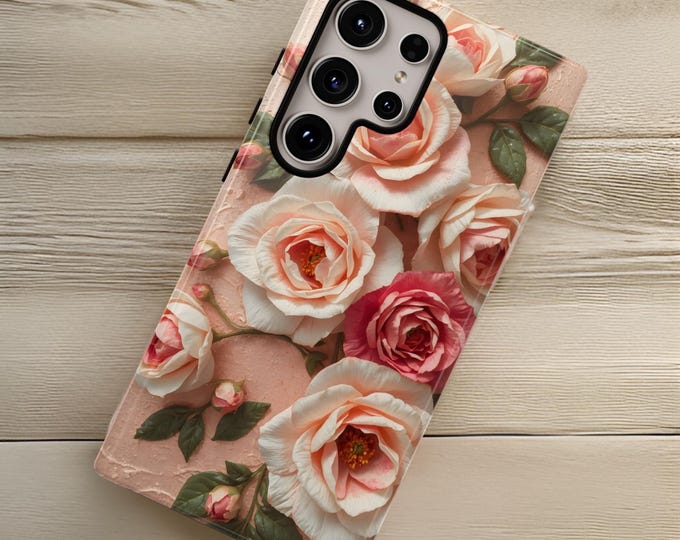 Rose Gold pink aesthetic Samsung iPhone Phone Cases Floral Aesthetic S25 S24 S23 S22 S21 Plus ultra floral art| tough iPhone 16 14 15 13 12