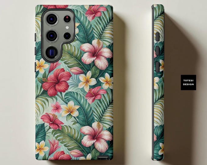 Flower Phone Case, Retro Tropical Colorful Hawaii Summer Samsung Google iPhone Case Cover, Vintage Floral Beach Vacation, Gift wedding