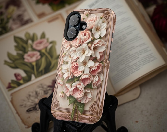 Vintage Floral iPhone Case, Pink Flower Bouquet, MagSafe Compatible