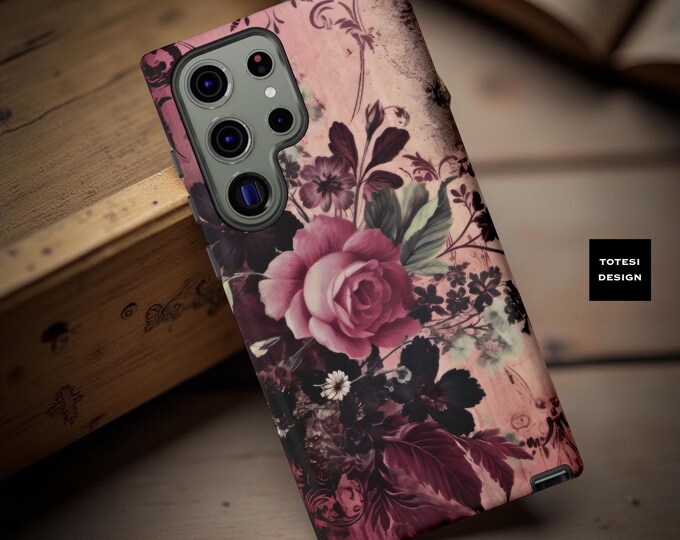 Grunge Floral Tough Phone Case: Moody Pink iPhone & Samsung