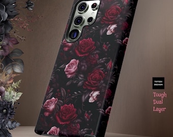 Gothic Floral Black Roses iPhone 16 15 14 13 12 11Samsung Galaxy S21 S22 S23 S24 S25 + Plus Ultra |ornamental Victorian Dark Academia