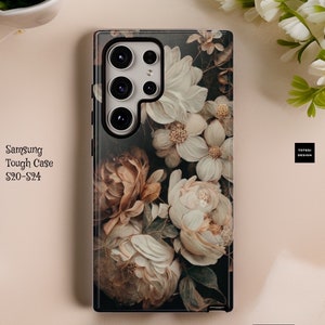 Gothic Dark Floral Samsung Galaxy Tough Case S24 S23 S22 S21 Plus Ultra iPhone 15 14 Pro Max | Glossy or Matte