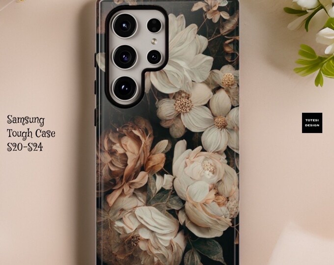 Gothic Dark Floral Samsung Galaxy Tough Case S24 S23 S22 S21 Plus Ultra iPhone 15 14 Pro Max | Glossy or Matte