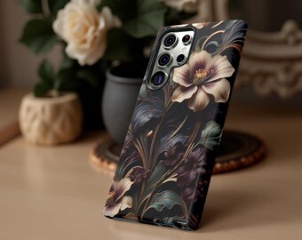 Dark Academia Floral Samsung Galaxy iPhone Phone Case: Floral Art Nouveau Style