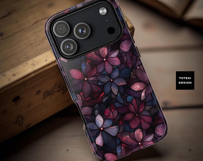 Dark Floral Mosaic Phone Case: Dual Layer Tough Protection