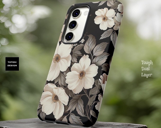 Vintage Dark Floral Monochrome Samsung Galaxy Tough Case S24 S23 S22 S21 Plus Ultra | Glossy or Matte