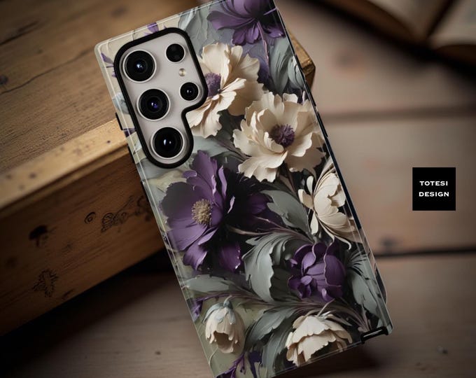 Sage Green Purple Chic Unique Floral Art Aesthetic | Samsung Galaxy Tough Case S24 S23 S22 S21 S20 Plus Ultra | Glossy Matte