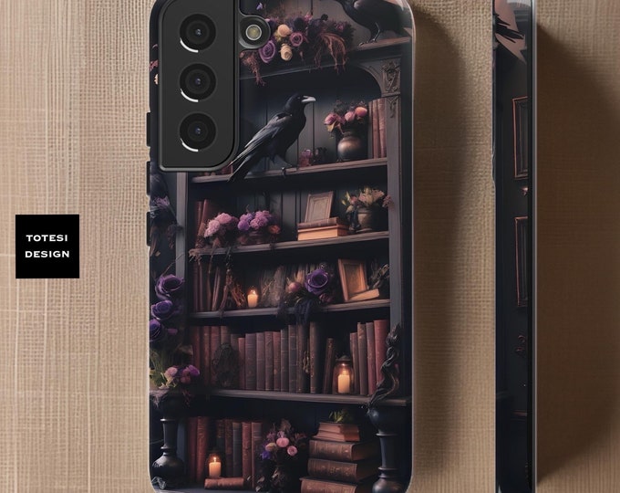 Ravens bookcase Gothic Samsung Galaxy phone cases S25 S24 | dark academia  glossy matte | S24 S23 S22 S21 S20 Plus Ultra | book goth lover