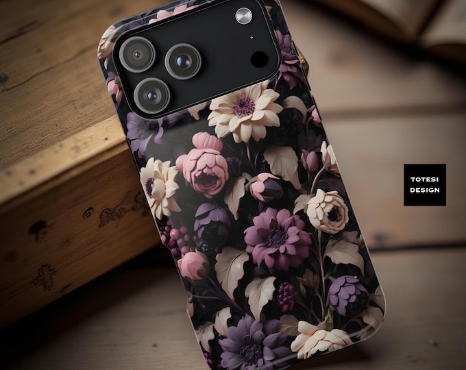 MagSafe iPhone case 17 16 15 14 13 Pretty Chic Dark Floral Purple sturdy phone protection