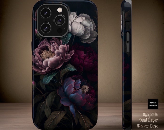 Dark Floral bohemian aesthetic iPhone case - Magnetic compatible case- iPhone  tough case - 13 14 15 Pro Max Plus Mini