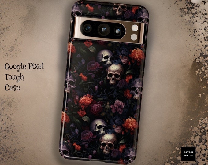 Dark skulls gothic floral Google Pixel 9 8 7 6 5 Pro 5G |Tough sturdy dual layer cases | Glossy or Matte