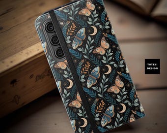 Whimsical Goth Floral Phone Case: Night Garden Faux Leather Wallet
