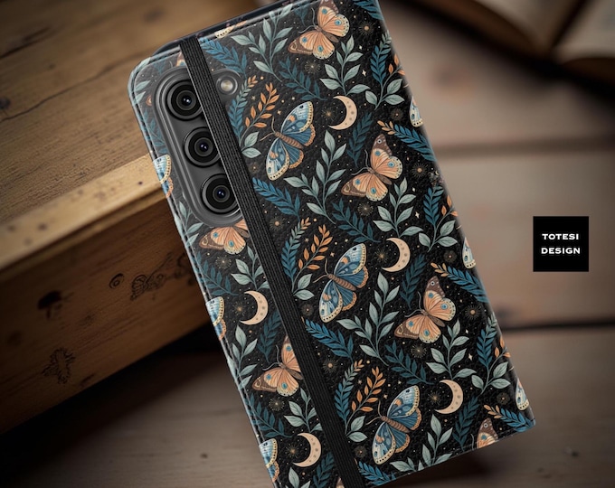 Whimsical Goth Floral Phone Case: Night Garden Faux Leather Wallet