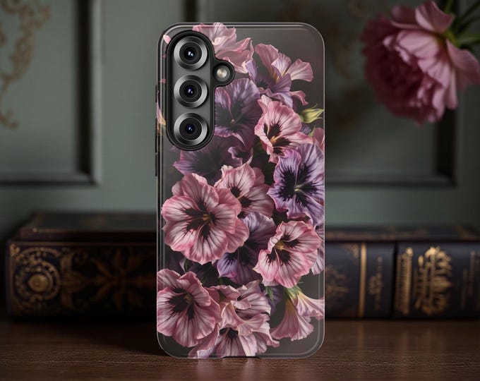 Dark Floral Academia, iPhone Tough Case 11, 12,13,14 15 16 Pro Max Plus Samsung Galaxy| Gothic moody floral,Glossy or Matte
