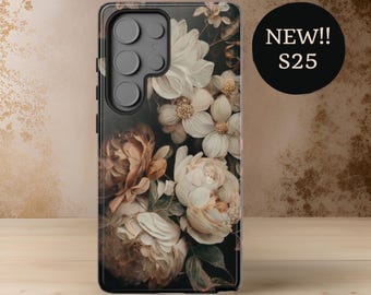 Dark Moody Floral Academia Gothic Samsung Galaxy Tough Case S25 S24 S23 S22 S21 Plus Ultra iPhone 16 15 14 Pro Max | Glossy or Matte