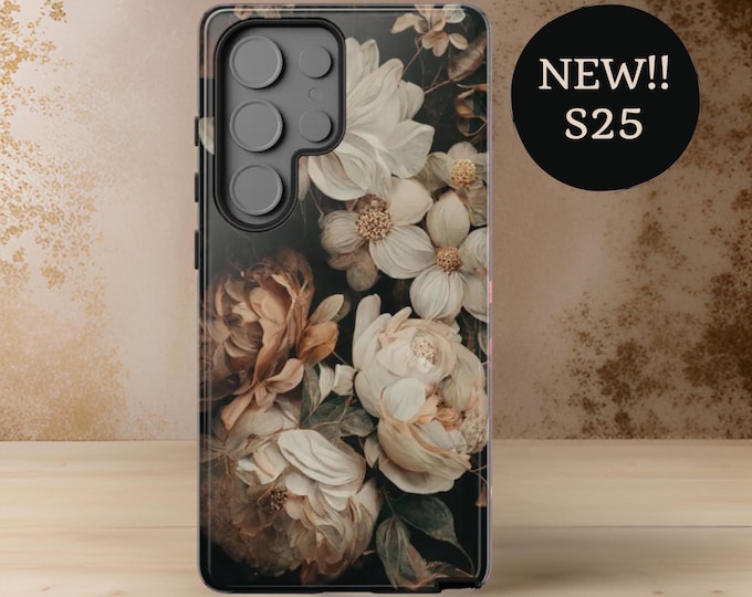 Dark Moody Floral Academia Gothic Samsung Galaxy Tough Case S25 S24 S23 S22 S21 Plus Ultra iPhone 16 15 14 Pro Max | Glossy or Matte