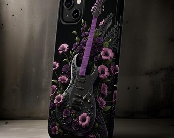 Music Guitar iPhone case Dark floral aesthetic - 16 15 14 13 Pro Max Plus Mini| Gift for Guitar Player