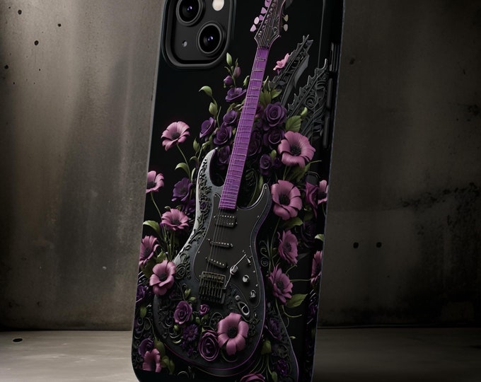 Music Guitar iPhone case Dark floral aesthetic - 16 15 14 13 Pro Max Plus Mini| Gift for Guitar Player