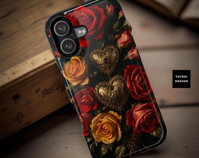 Goth red roses hearts MagSafe iPhone case 17 16 15 14 13