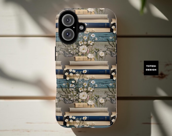 Cute Floral Wildflowers Books Phone Case Samsung Galaxy Tough Case S25 S24 S23 S22 S21 Plus Ultra|iphone 16 -11,  Glossy or Matte