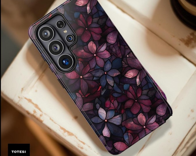 Dark Floral Mosaic Tough Phone Case | Impact Resistant