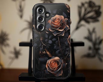 Goth Floral Tough Phone Case, Black Rose Design