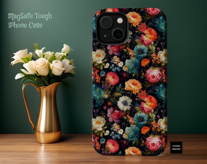 Colorful Boho Flowers protective sturdy iPhone tough case - 13 14 15 Pro Max Plus Mini - Glossy or Matte -Gift for Mom